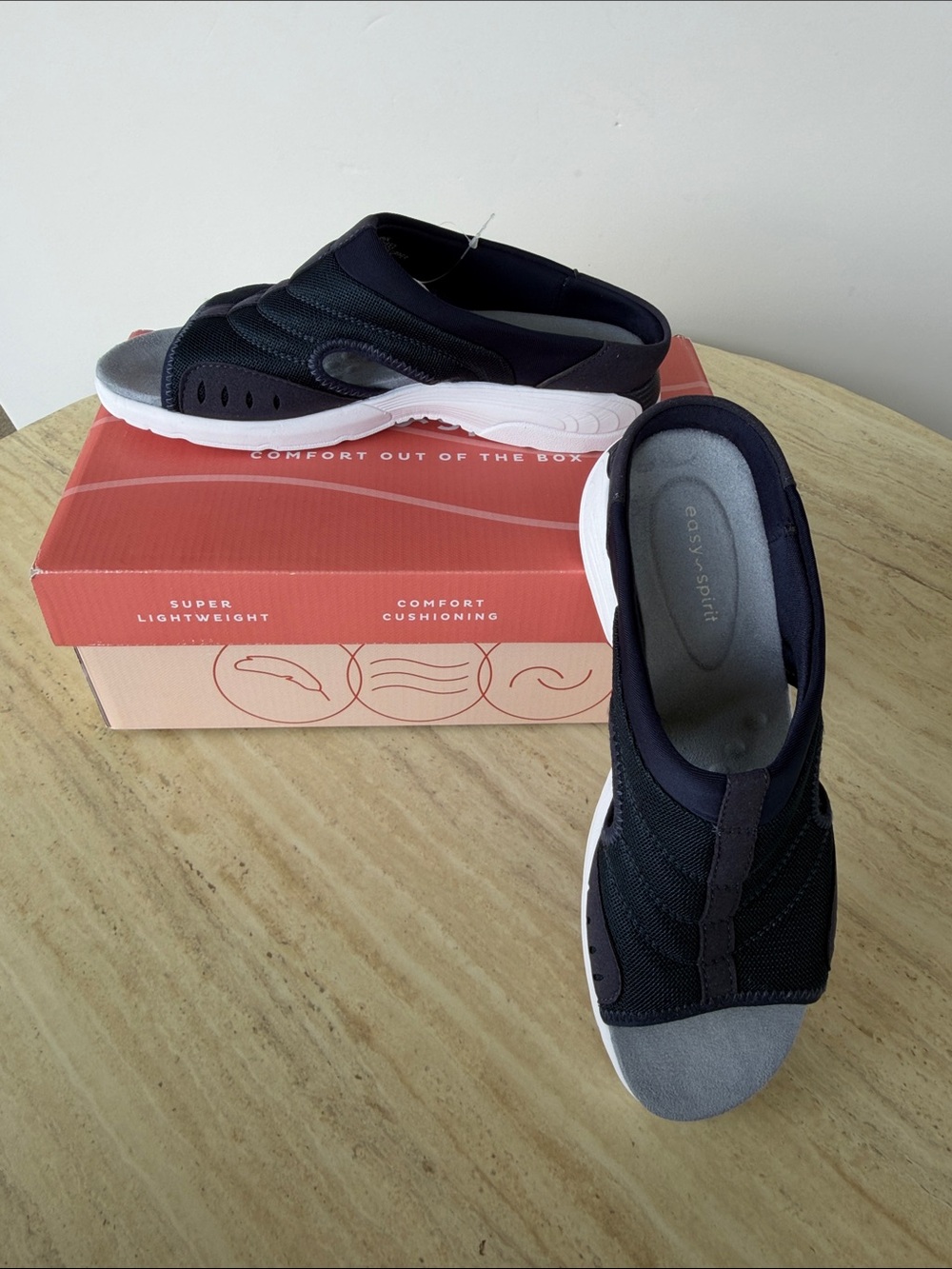 NEW Easy Spirit Traciee2 Women's Navy Gray Slip-On Comfort Sandals Size 8.5 N